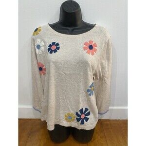NWT CHARLIE B Size Large Embroidered Floral Knit Gray Sweater
